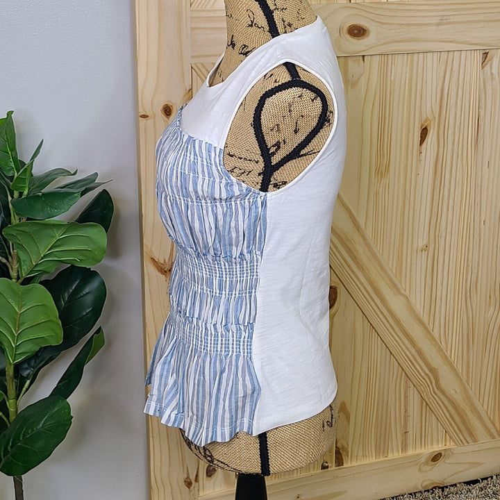Smocked Front Sleeveless Mix Media Top