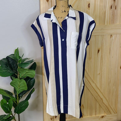 Stripe Shirt Collar Tunic Dress