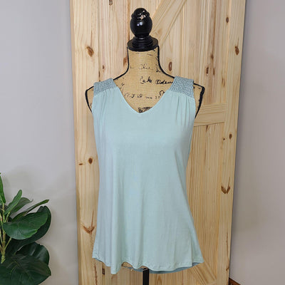Jersey Drape Back Top w/ Smocked Shoulder