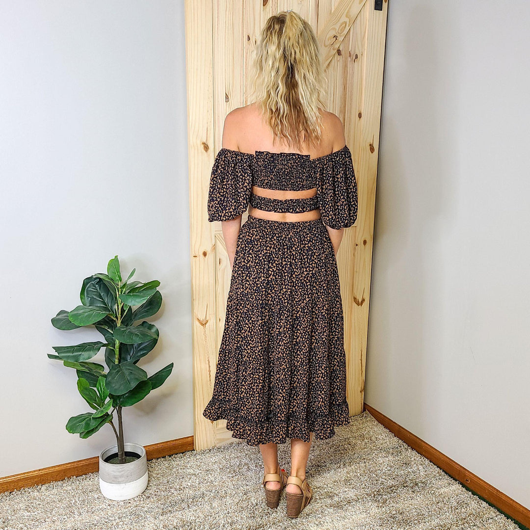 Leopard Print Maxi Skirt w/ Side Slit & Cropped Top Set