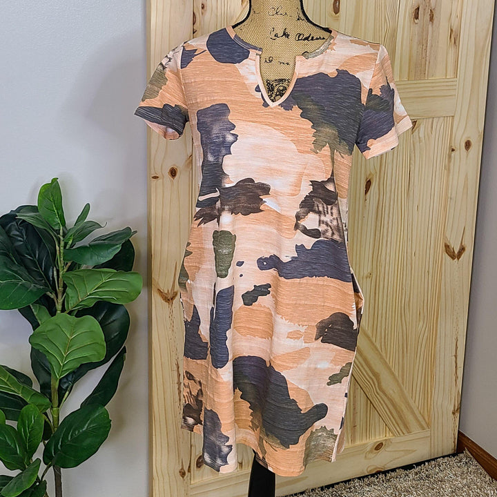 Split Neck Camo Dress