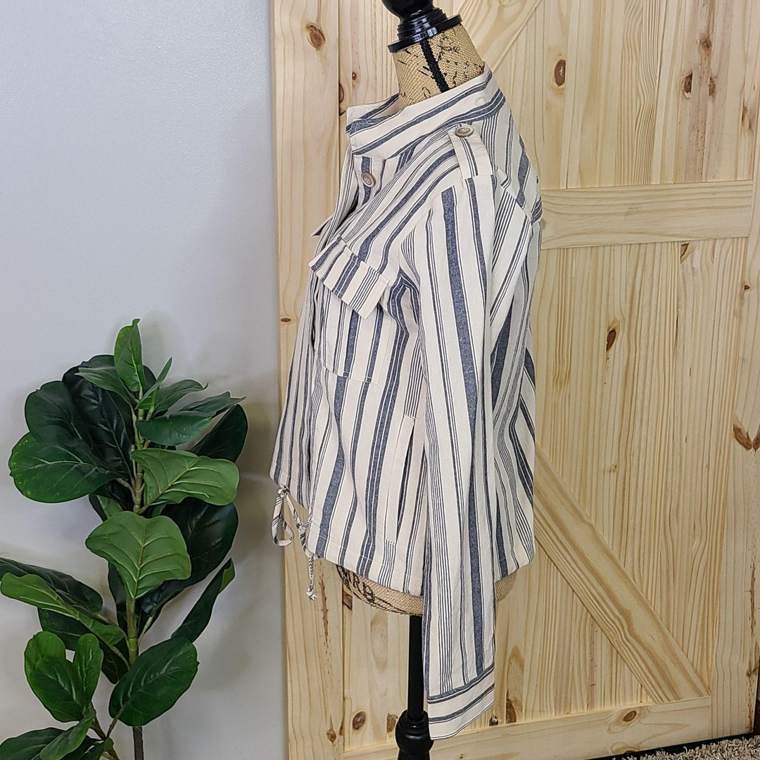Stripe Utility Jacket w/ Drawstrings