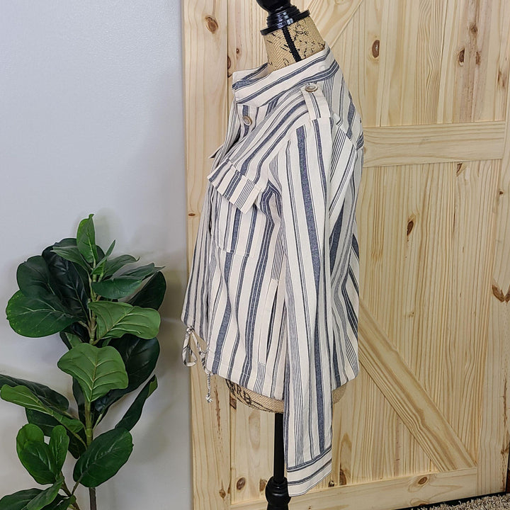 Stripe Utility Jacket w/ Drawstrings