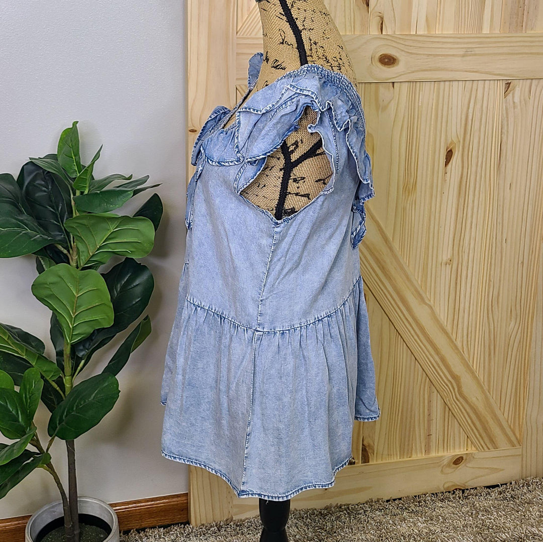 Denim Ruffle Top