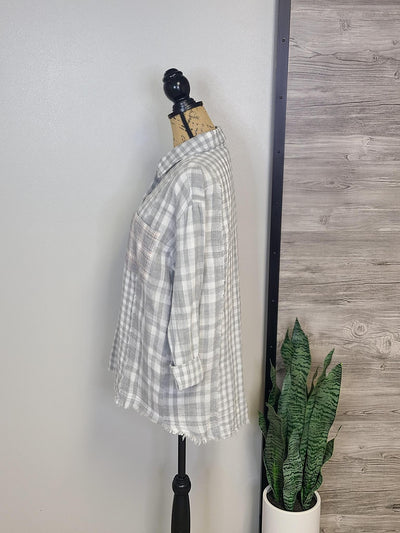 Mixed Checker Print Oversize Button Down