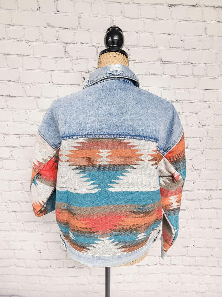 Button Up Jacket w/ Aztec Print Contrast