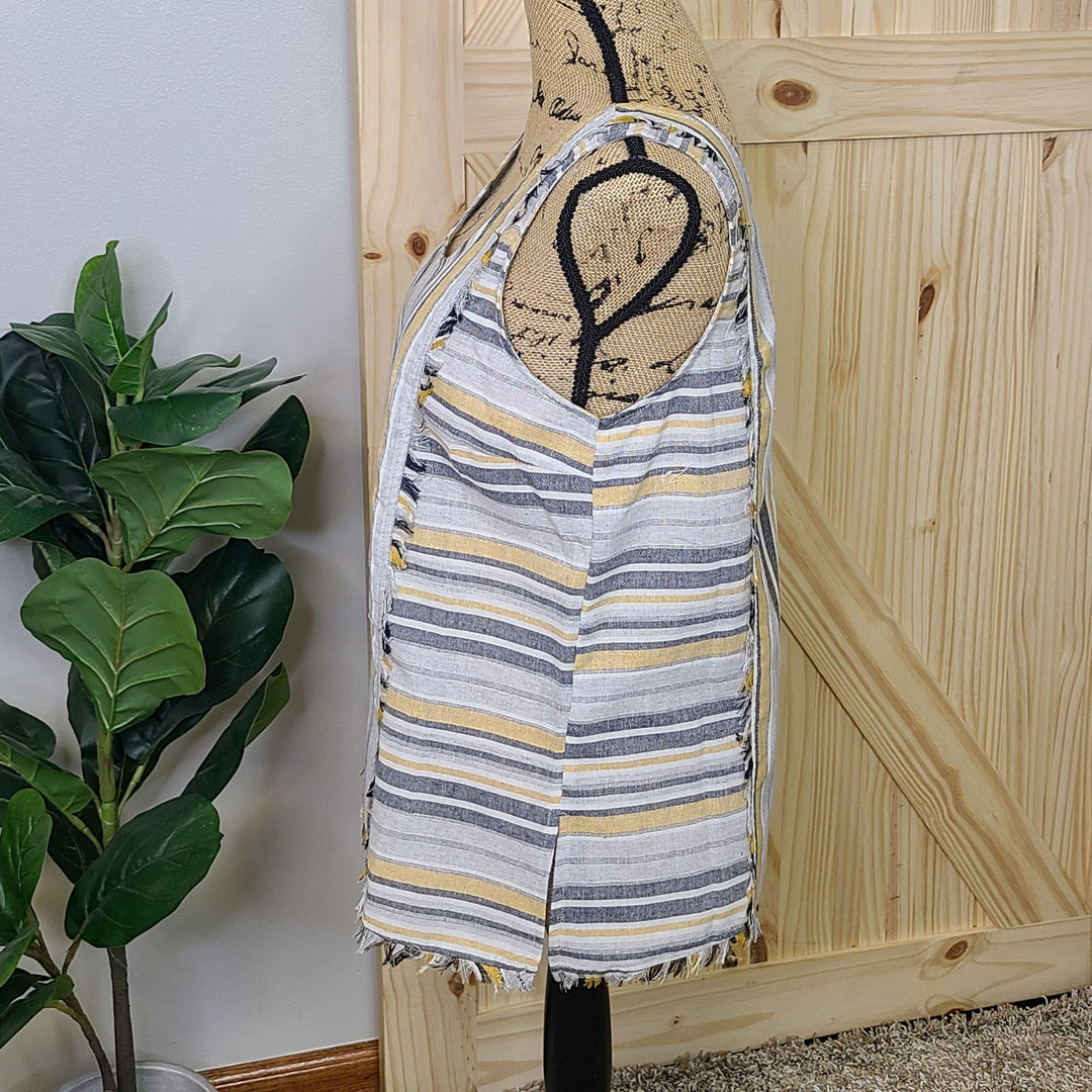 Sleeveless Strip Top w/ Fray Detail