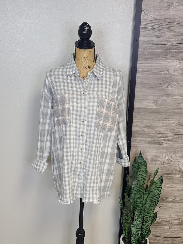 Mixed Checker Print Oversize Button Down