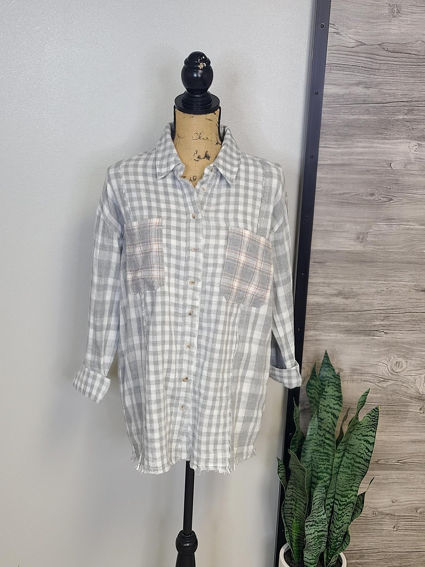 Mixed Checker Print Oversize Button Down