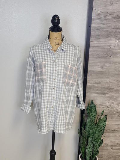 Mixed Checker Print Oversize Button Down