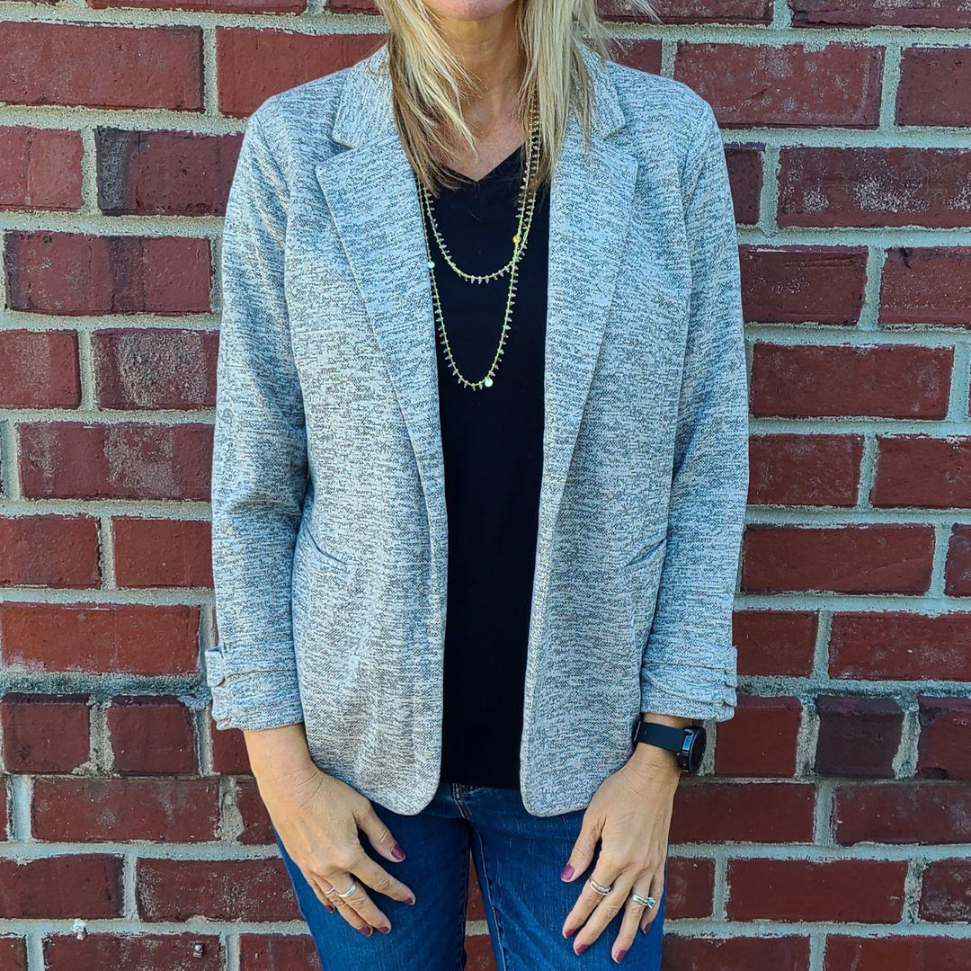 Knit Blazer w/ Sleeve Shirring Detail