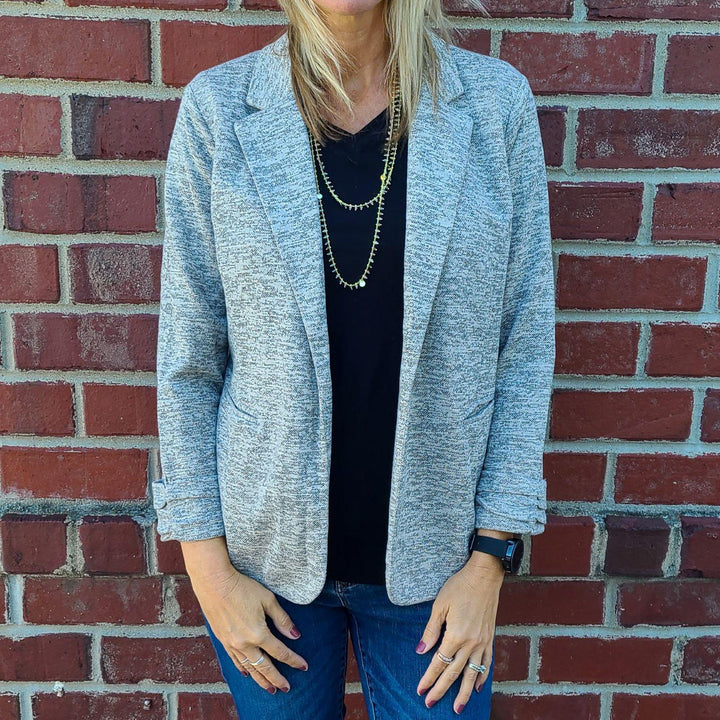 Knit Blazer w/ Sleeve Shirring Detail