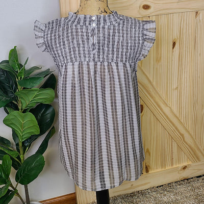 Plaid Smocked Top w/ Ruffled Shoulders