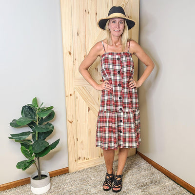 Plaid Crinkle Button Down Dress