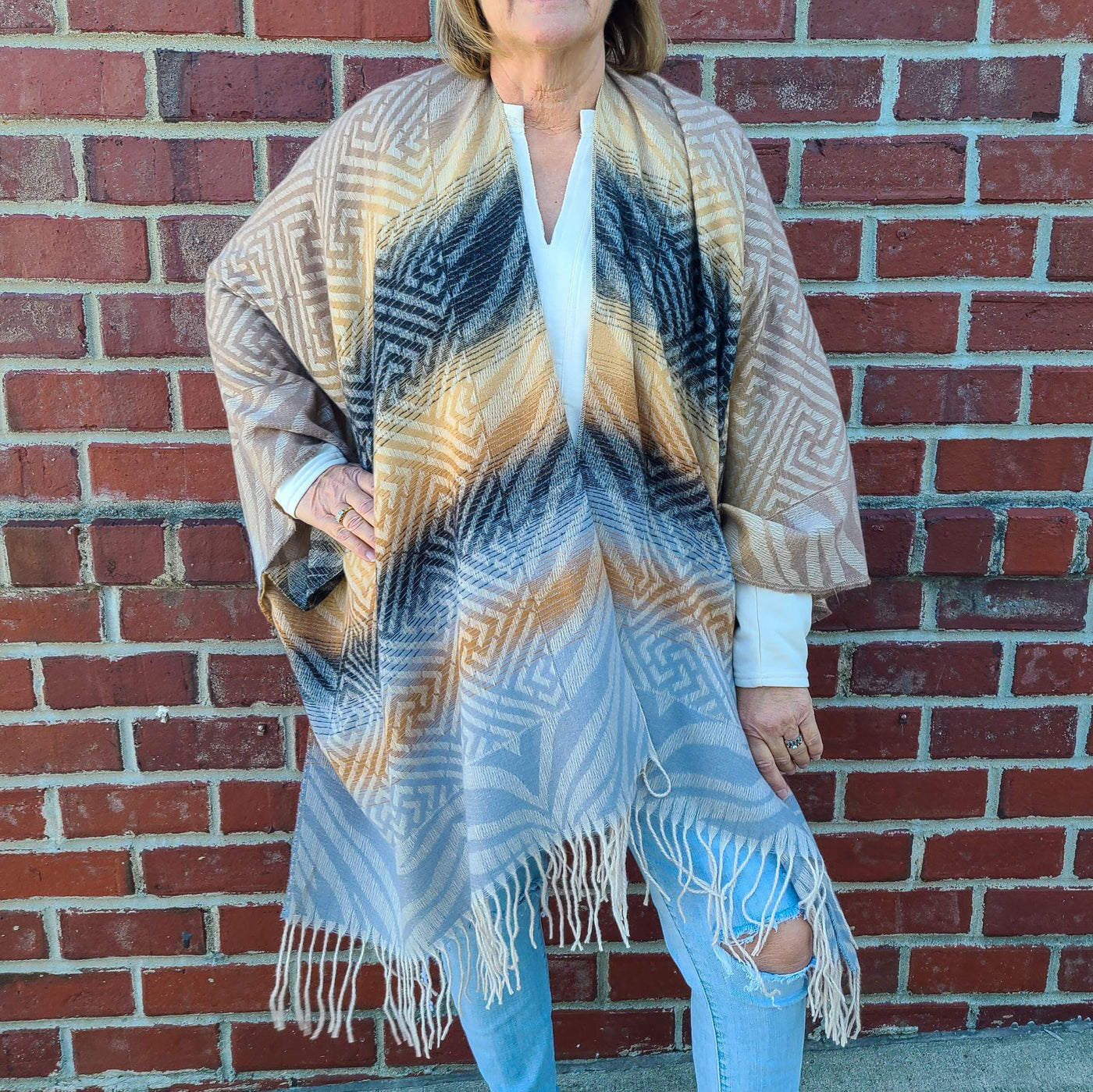 Sloanne Brushed Fringe Bottom Ruana