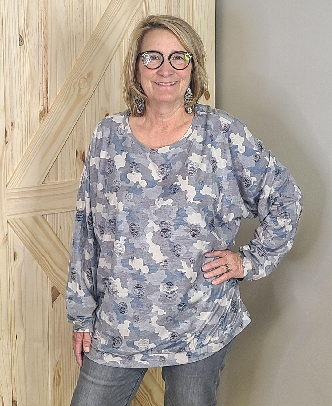 Distressed Printed Top