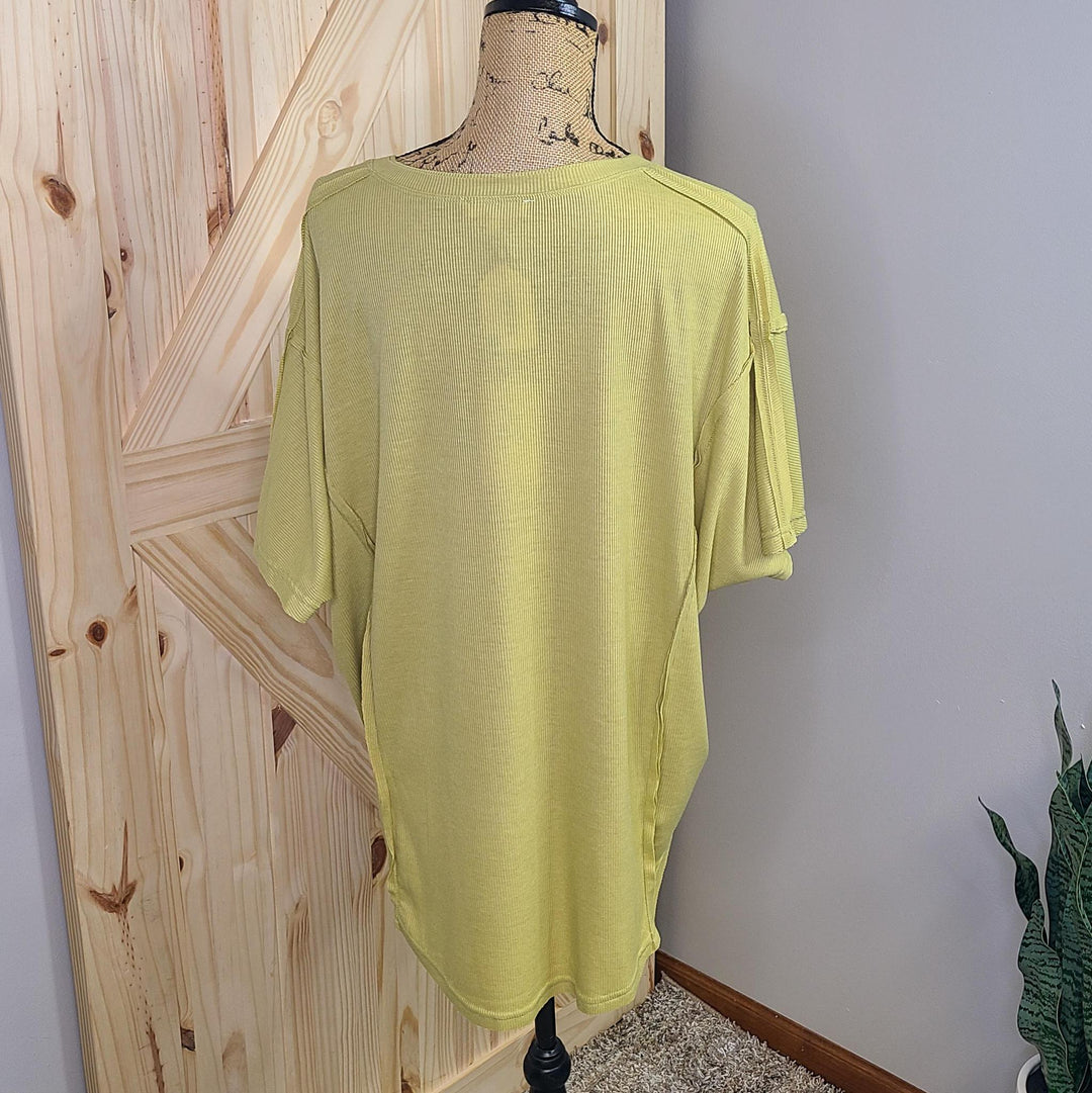 Short Slves Rib Loose Fit Knit Top