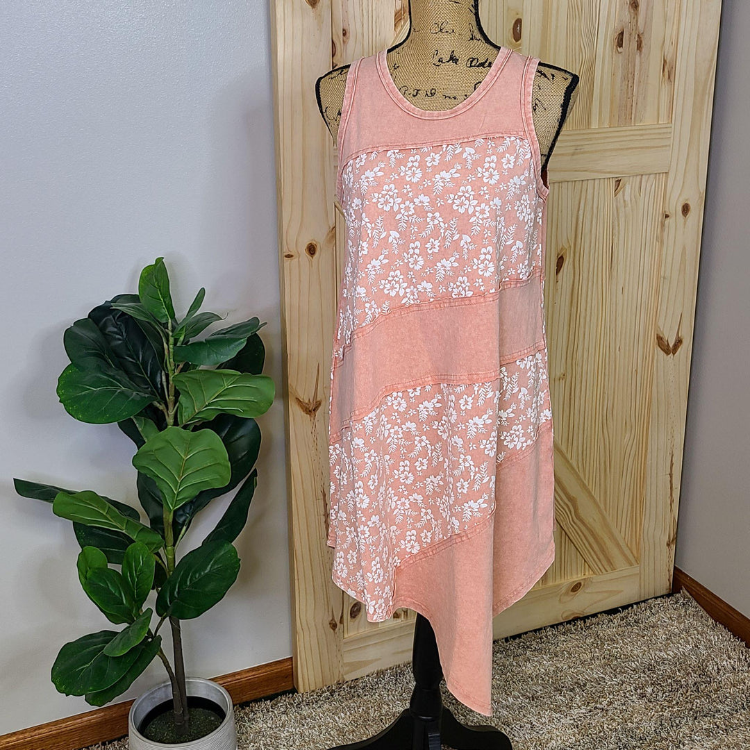 Print Mix Sleeveless Mineral Washed Dress