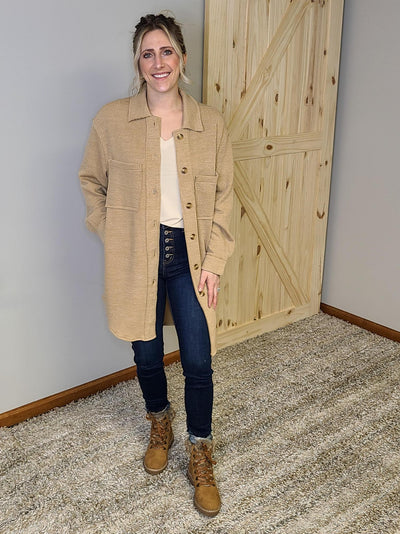 Rib Knit Shacket w/ Side Seam Pockets