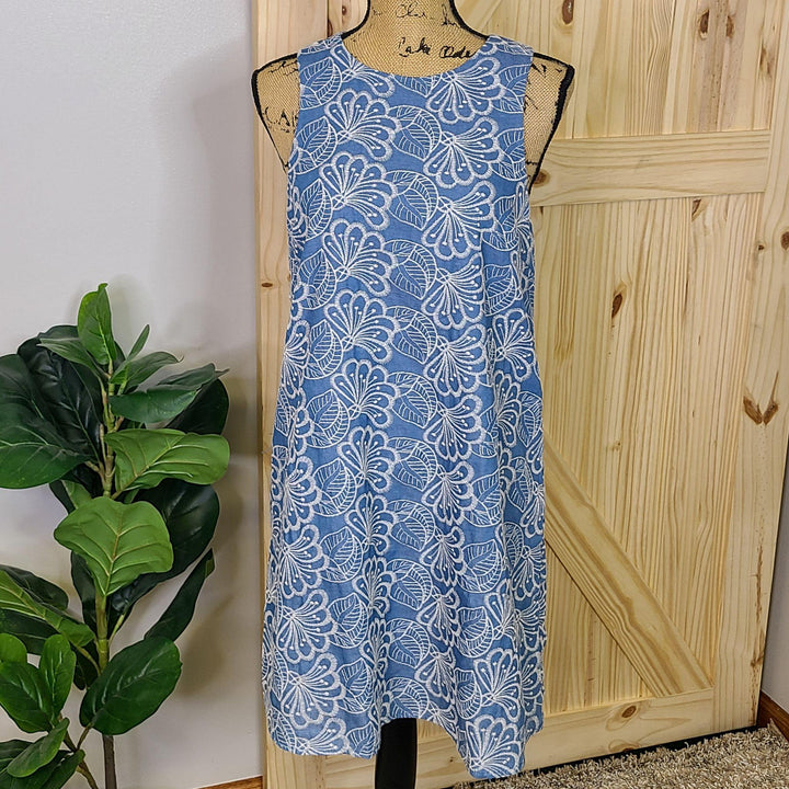 Embroidered Chambray Tank Swing Mini Dress