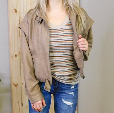 Zip Up Jacket w/ Button Detail