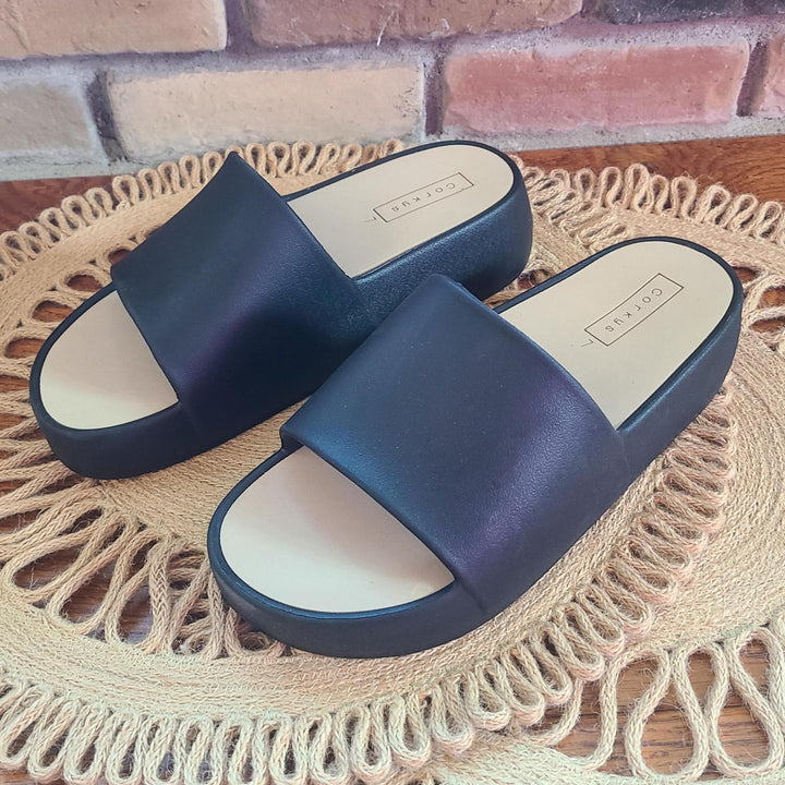 Corkys Black Slides
