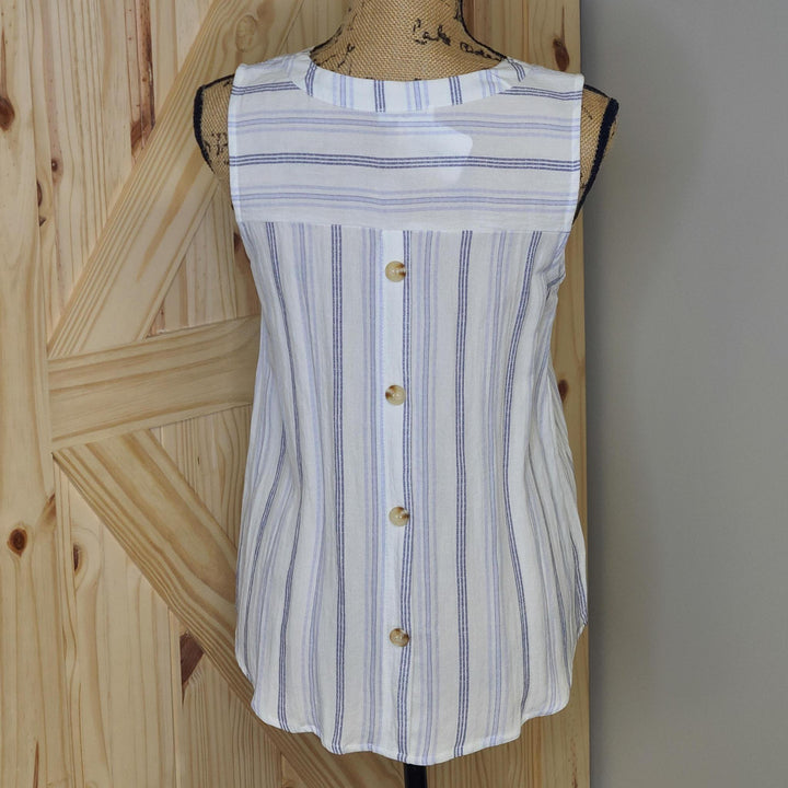 Woven Stripe Sleeveless V-Neck Top