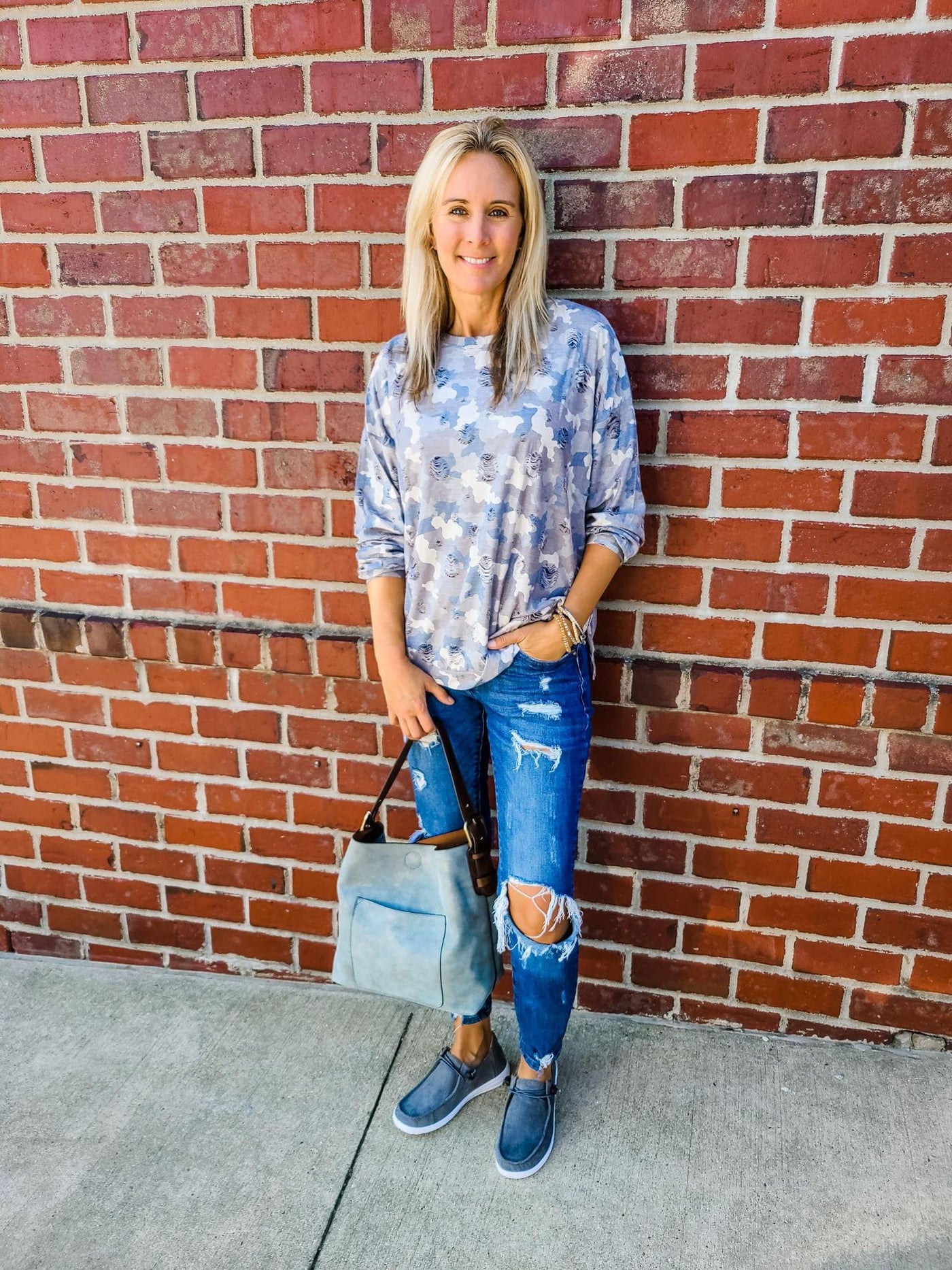 Distressed Printed Top