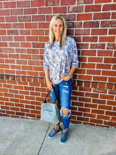 Distressed Printed Top
