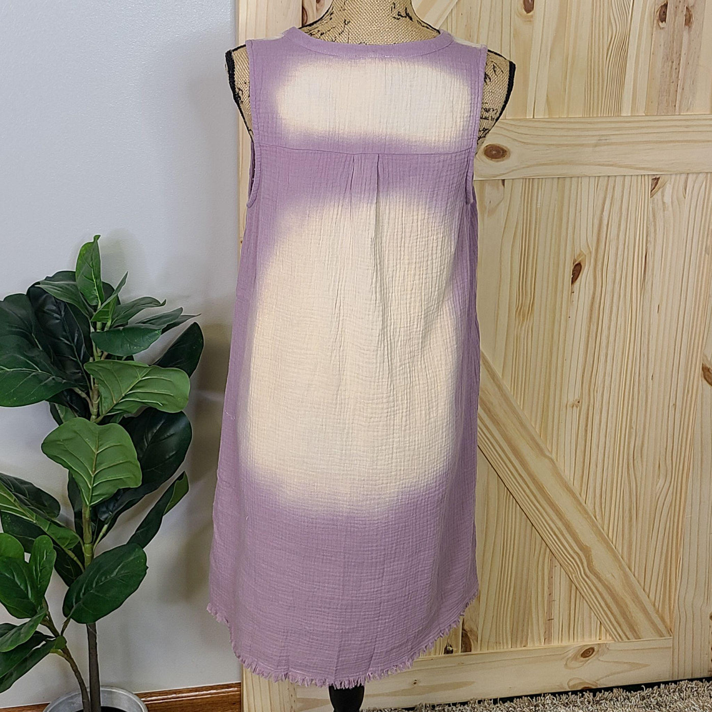 Split V-Neck Acid Washed Dress