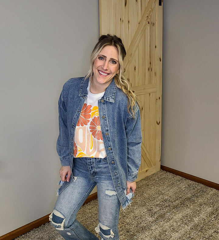 Distressed Hem Shirt Jacket