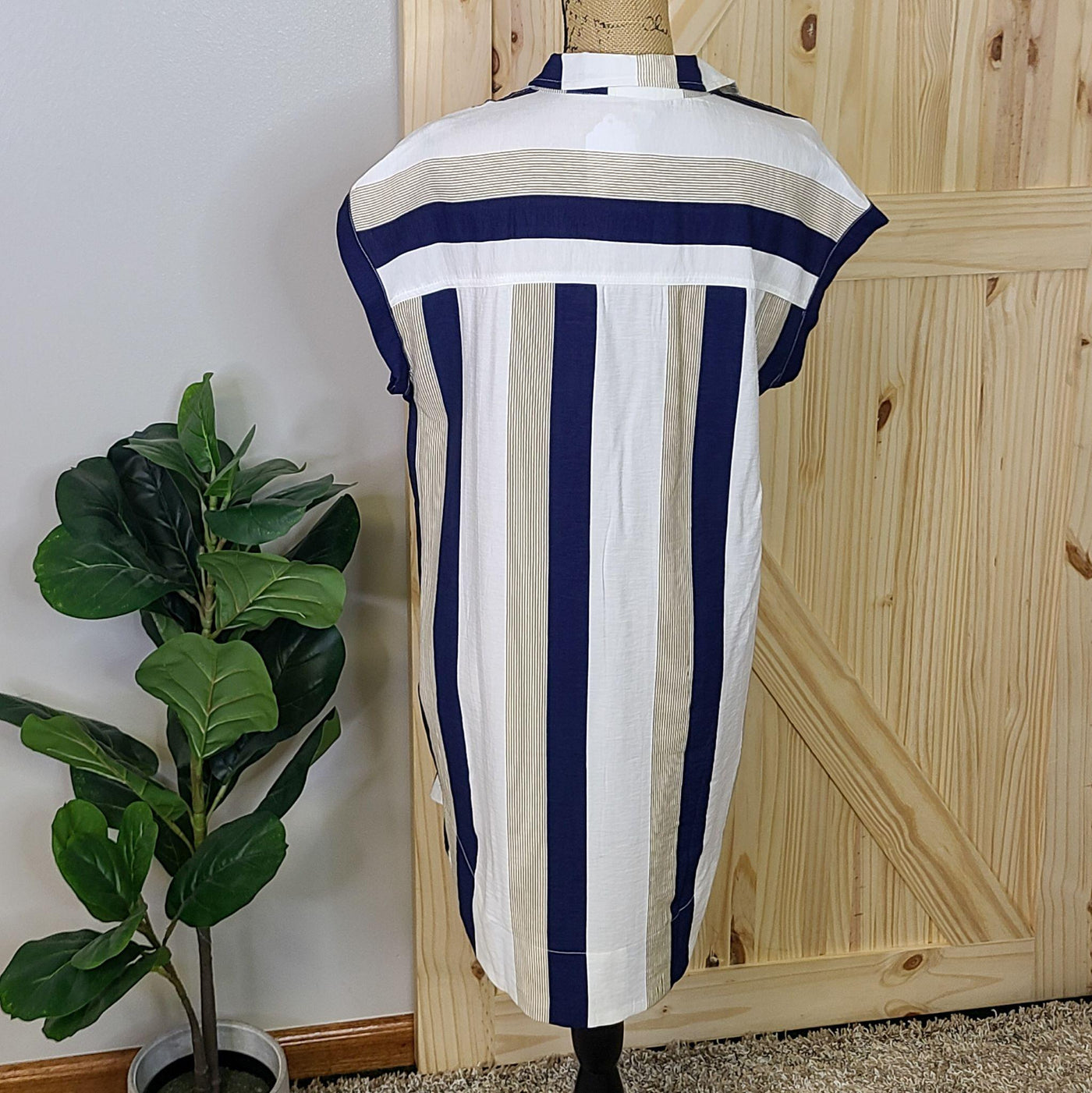 Stripe Shirt Collar Tunic Dress