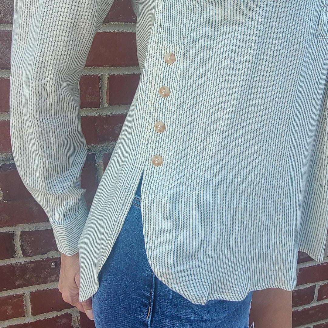Half Button Down Striped Top