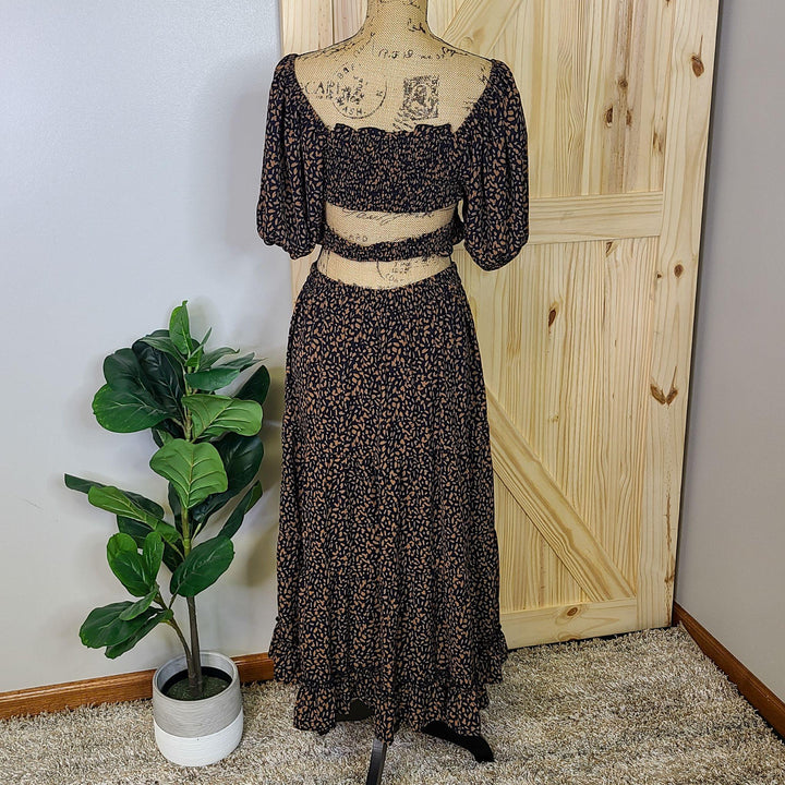 Leopard Print Maxi Skirt w/ Side Slit & Cropped Top Set
