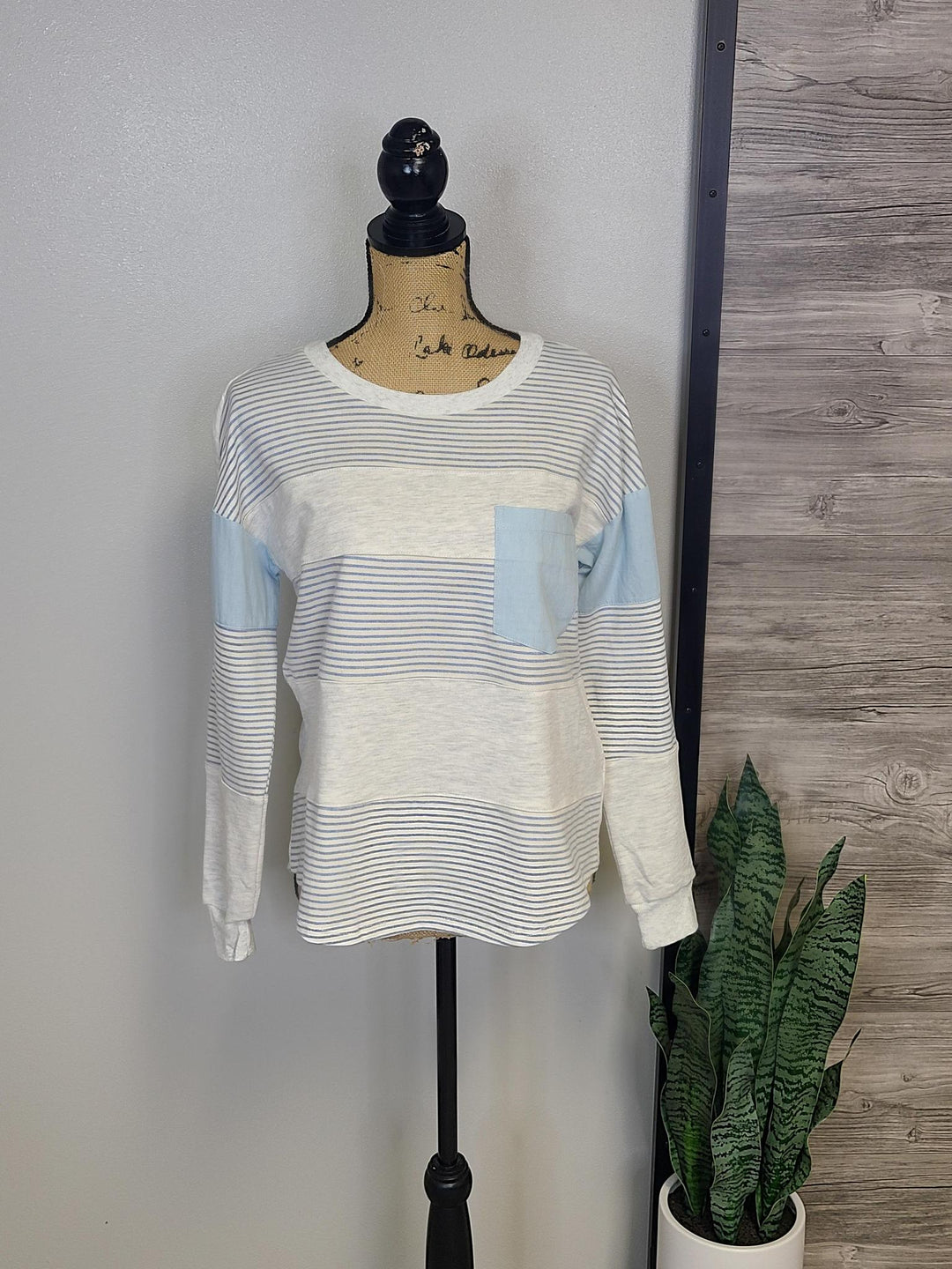 Denim Contrast Mixed Stripe Pullover
