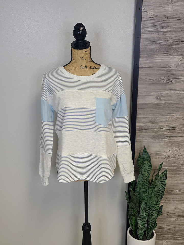 Denim Contrast Mixed Stripe Pullover