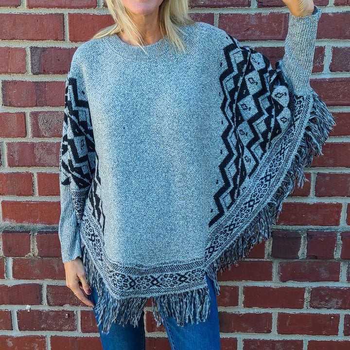 Fringe Hem Oversized Poncho
