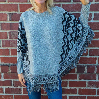 Fringe Hem Oversized Poncho