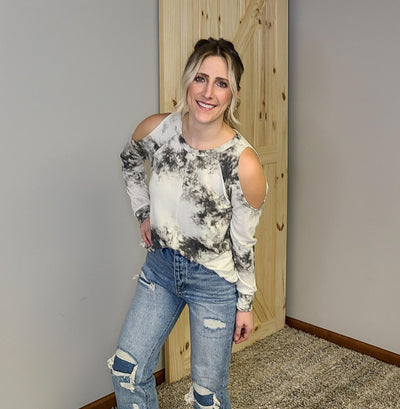 Tie Dye Cold Shoulder Pullover