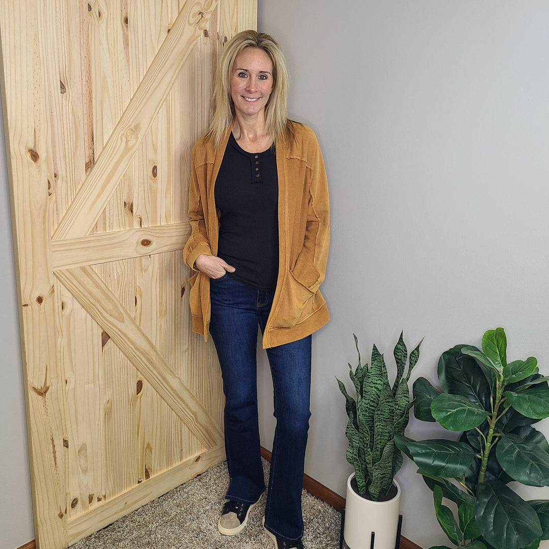 Washed Oversized Pocket Front Cardigan