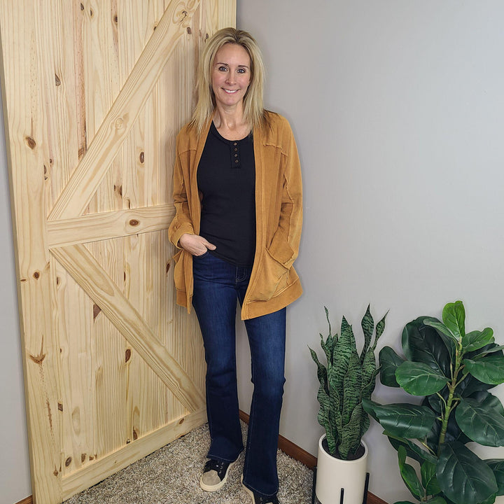 Washed Oversized Pocket Front Cardigan