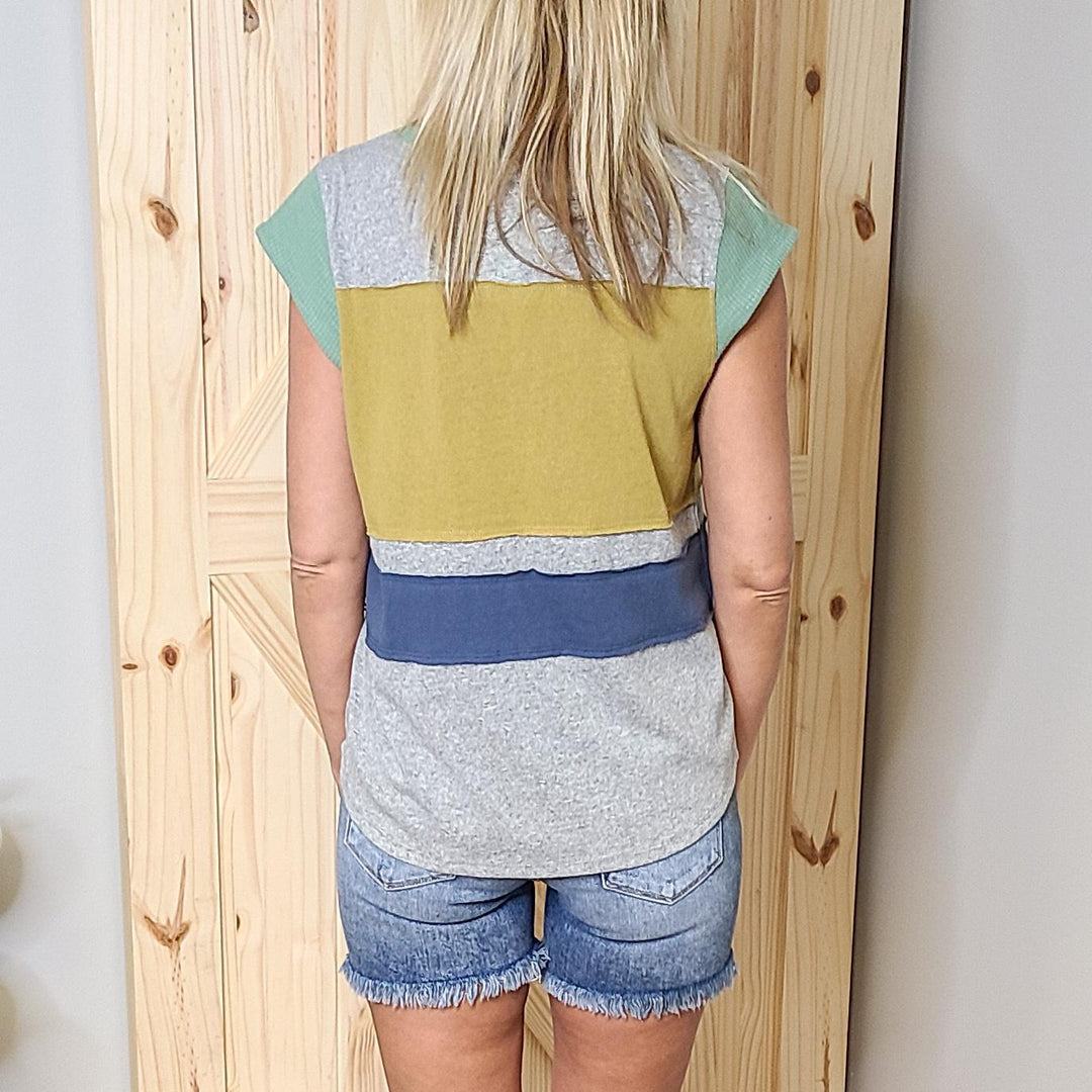 Color Block Cap Sleeve Boxy Tee