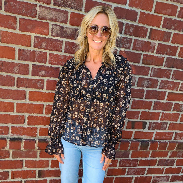 Split Neck Floral Blouse