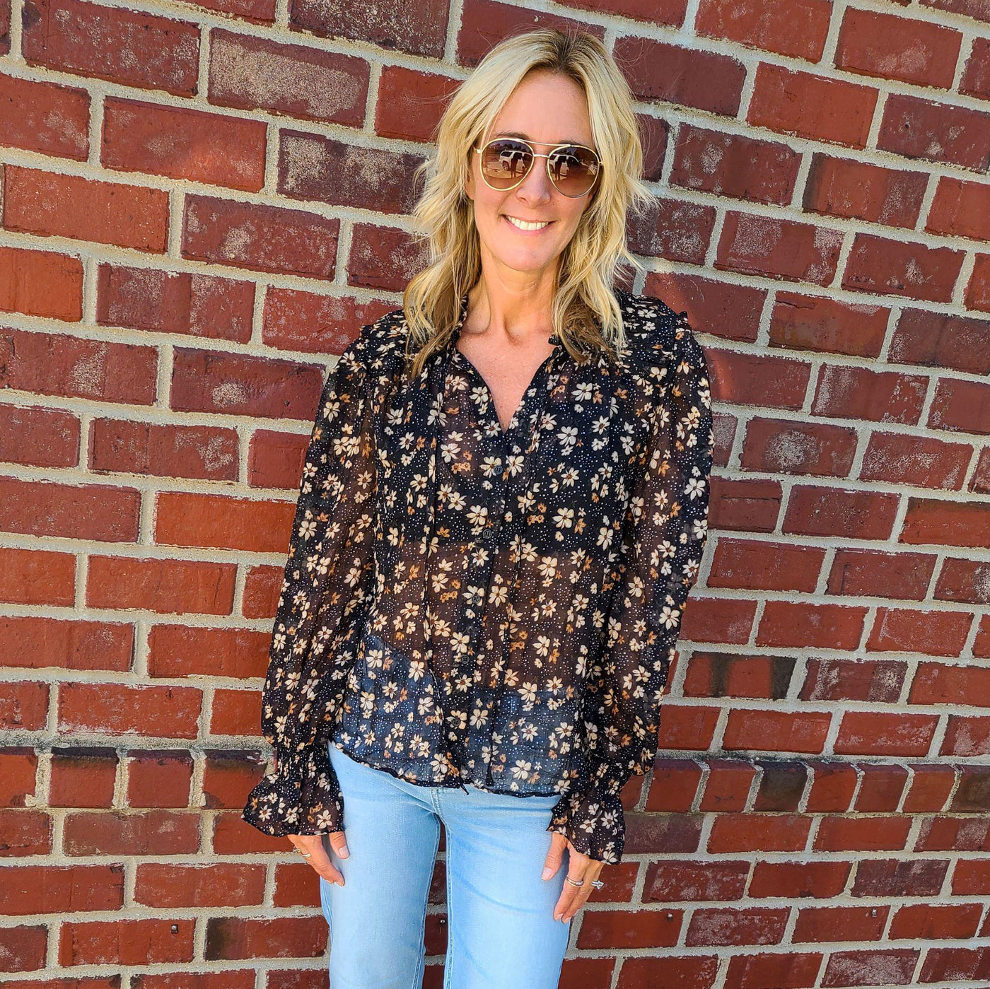Split Neck Floral Blouse