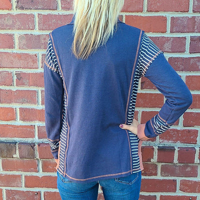 Stripe Mixed Thermal Turtle Neck