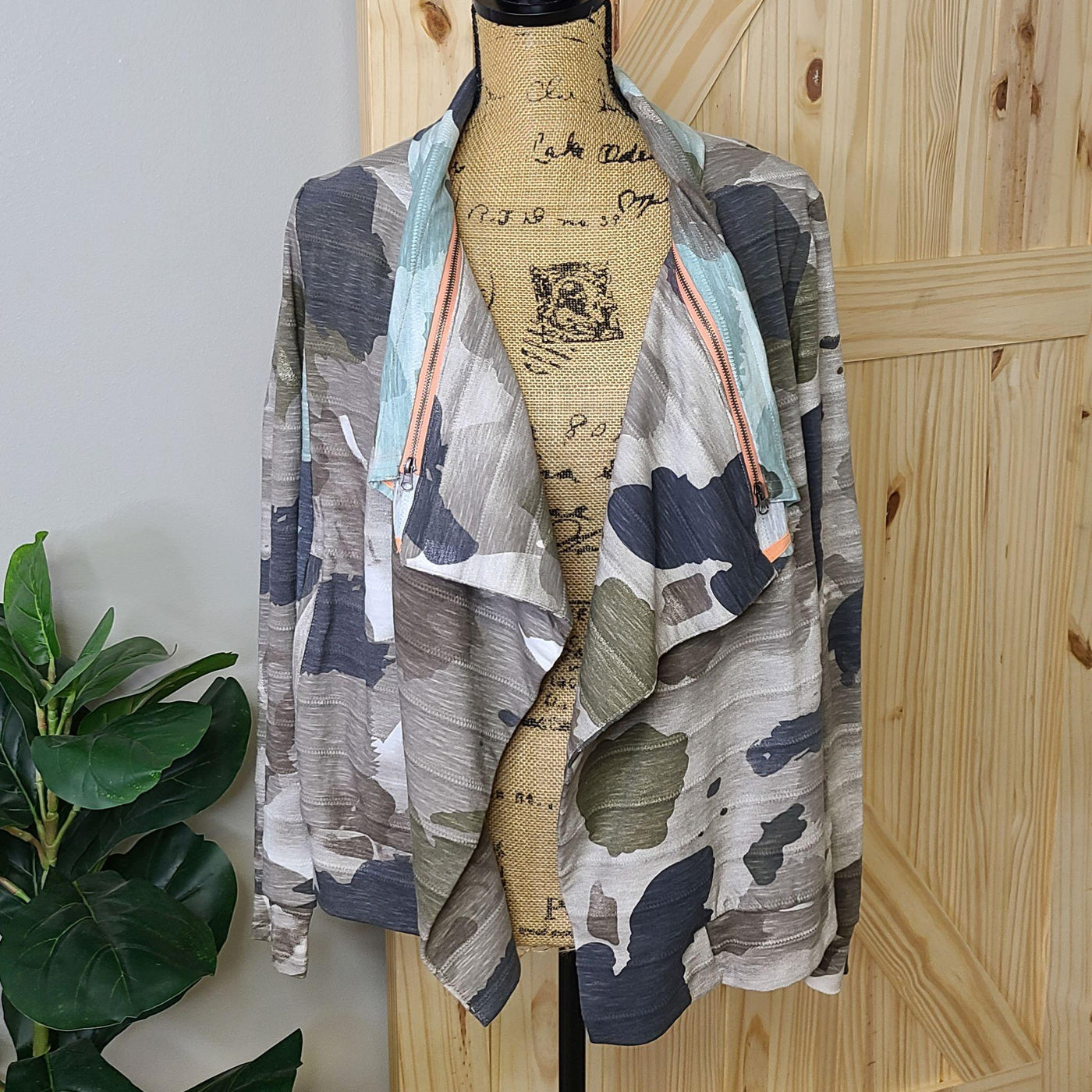 Acid Wash Camo Mix Zip Collar Jacket