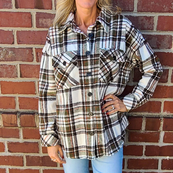 Olive Multi Colored Plaid Button Up