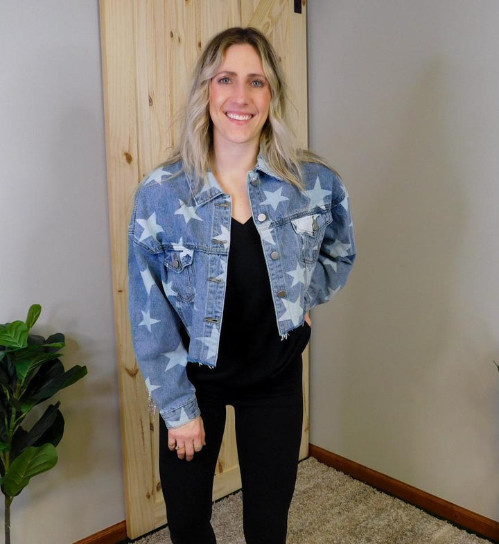 Star Print Jacket w/ Back Tassel Rhinestones