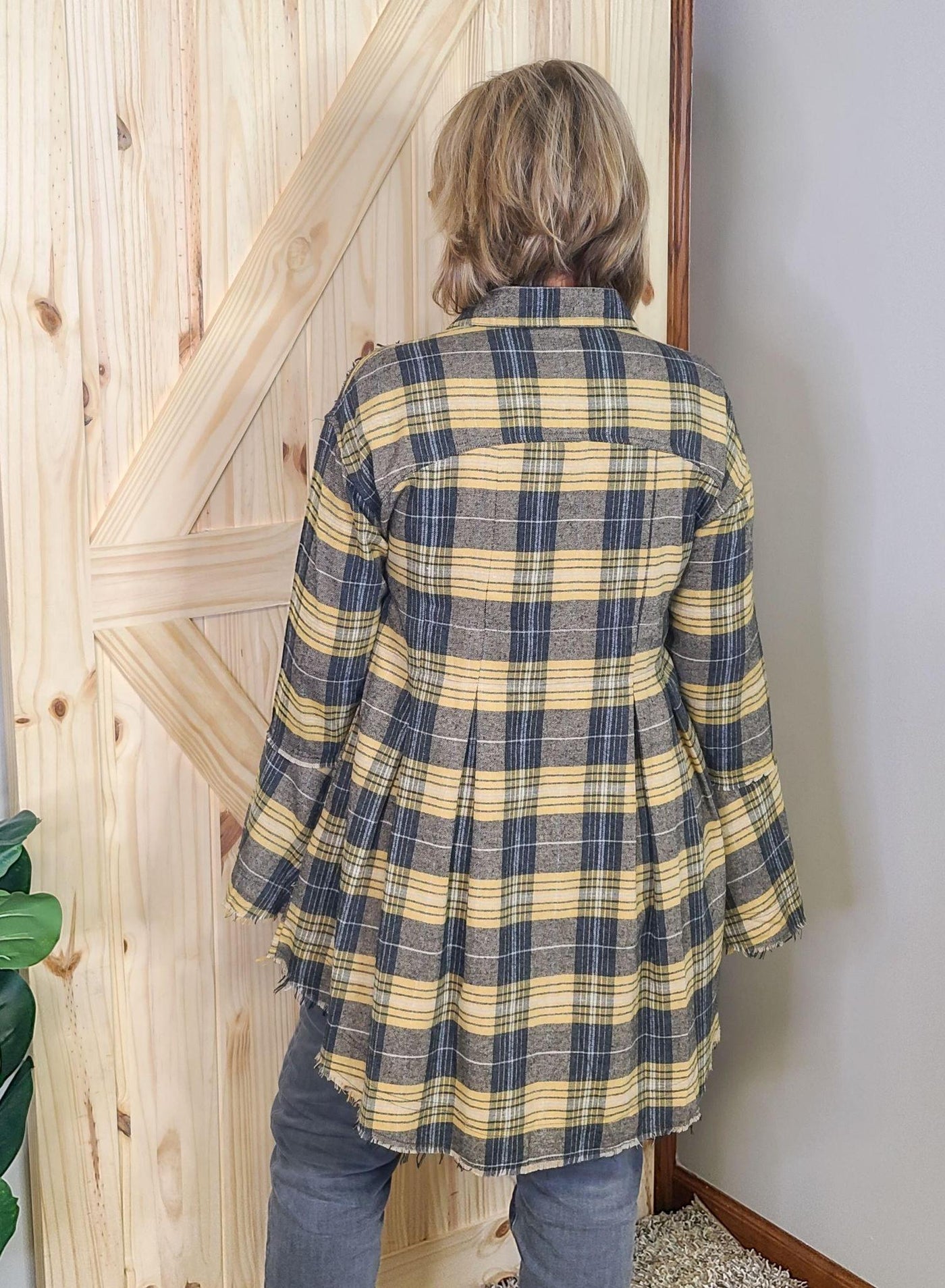 Bell Sleeves Plaid  Button Down Tunic