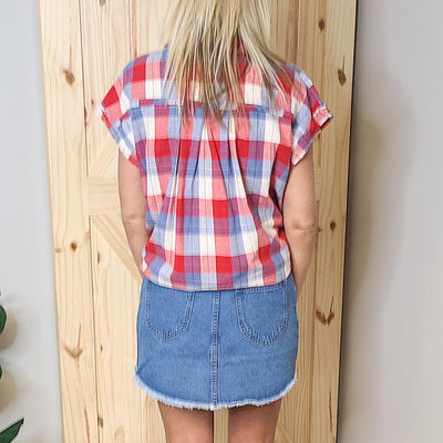 Sleeveless Button Down Plaid
